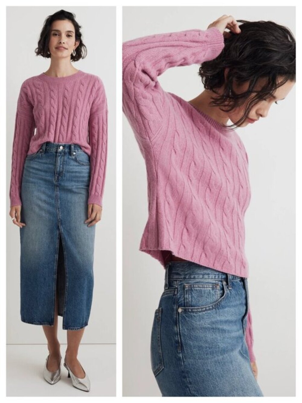 Madewell (Re)sourced Cashmere Cable-Knit Crop Crew Sweater S Light Petunia Pink